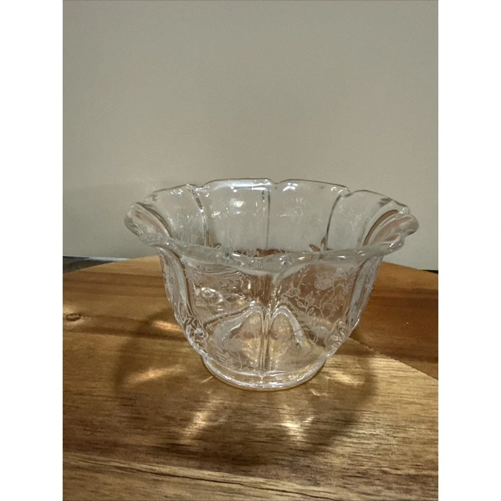 Vintage Etched‎ Glass Creamer Sugar Bowl Set Floral Cottagecore 3 piece
